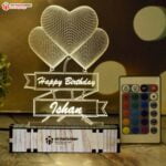 Personalized 3 Heart Acrylic 3d Illusion Led Lamp With Name and Color Changing Led And Remote
