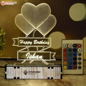 Personalized 3 Heart Acrylic 3d Illusion Led Lamp With Name and Color Changing Led And Remote