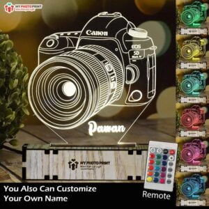 PERSONALIZED CAMERA ACRYLIC 3D ILLUSION LED LAMP WITH COLOR CHANGING LED AND REMOTE#1392